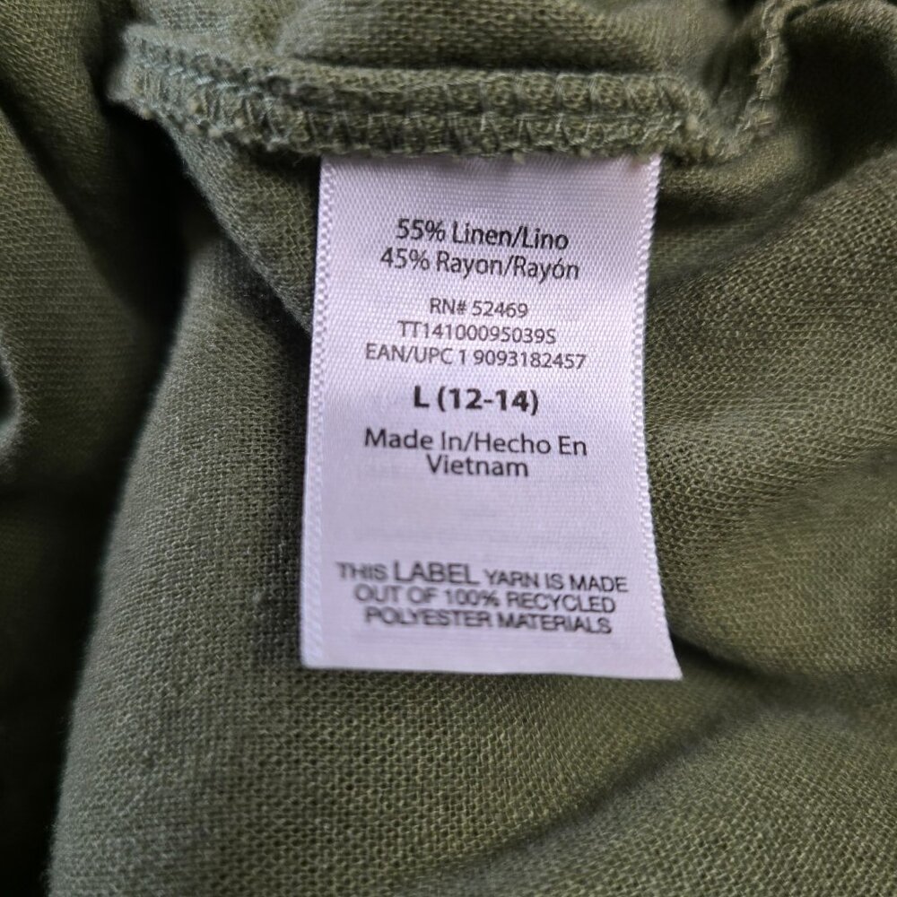 Time and Tru Linen Pants Womens Large 12-14 Olive Green Casual Straight Leg - Picture 8 of 11